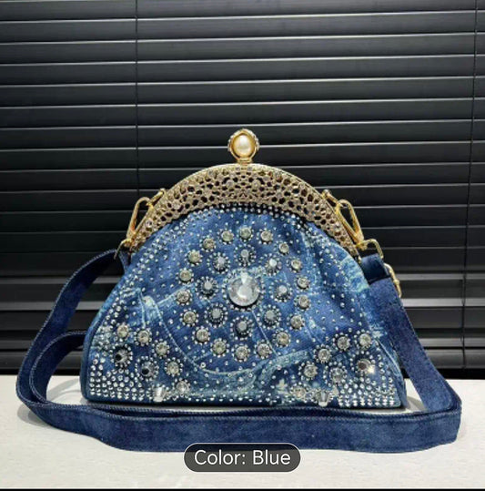 Ladies fashionable Gemstone inlaid elegant clip bag. Street style Y2K spicy girl hand bag, suitable for banquets, work, commuting, dates, parties.