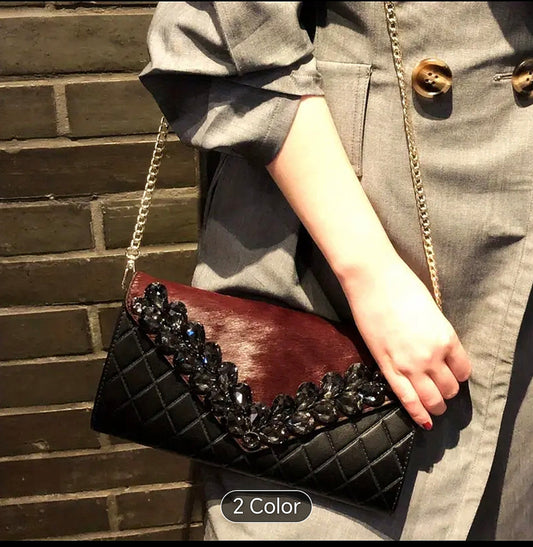 Rhinestone Elegant Clutch Black Rhinestone Elegant Ladies' Quilted Clutch – Faux Leather Evening Bag with Removable Strap, Buckle Closure, Polyester Lined, Edge Paint Detail
Let me k